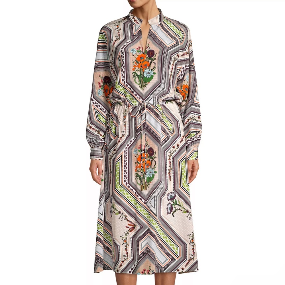 Tory Burch Geometric Floral Midi Dress Sz. M
